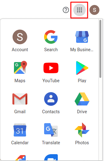 Pilihan menu layanan Google