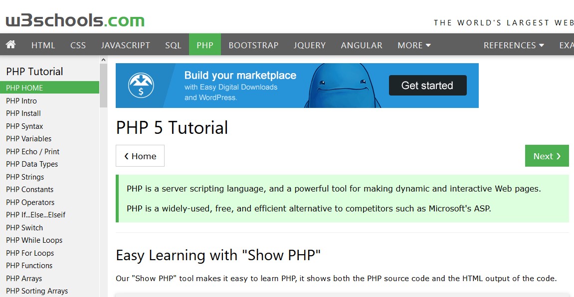 belajar php melalui w3schools