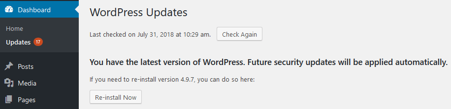 cara update wordpress dasbor
