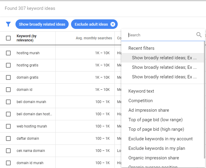 cara menggunakan google keyword planner filter