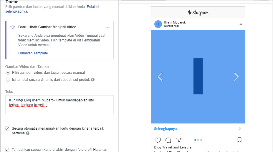 cara membuat instagram ads teks