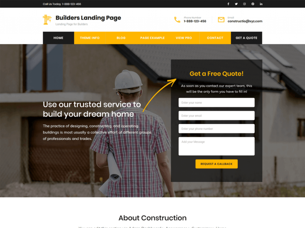 theme WordPress Builders Landing Page