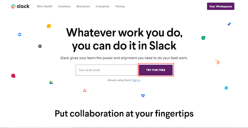 slack homepage