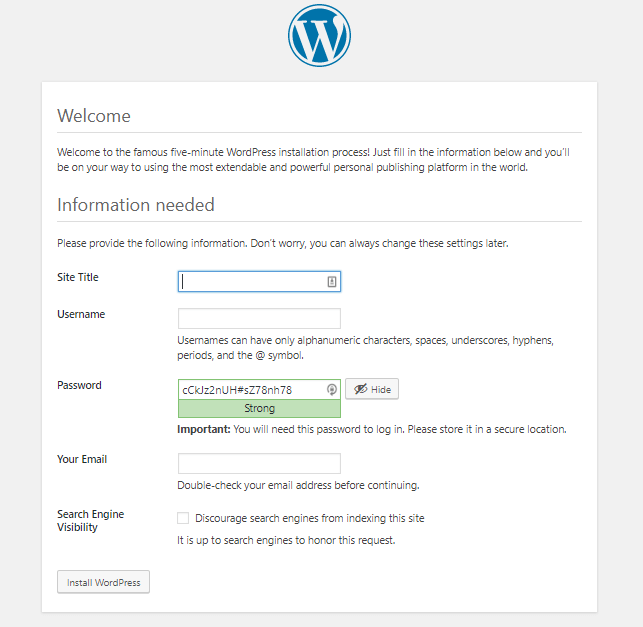 langkah terakhir cara Instal WordPress di Debian 9
