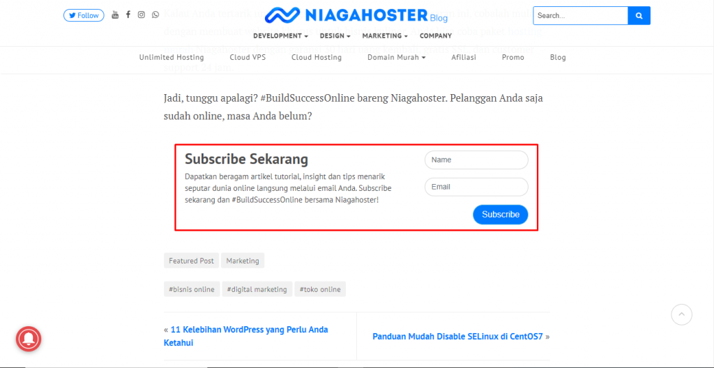 subscribe blog niagahoster