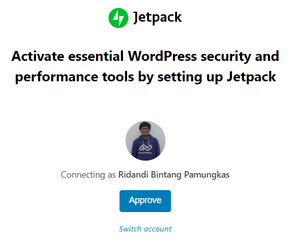 login wordpress untuk setup plugin jetpack