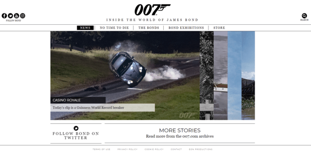 Websit resmi James Bond juga termasuk contoh WordPress