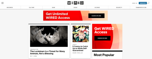 Wired masuk ke dalam contoh WordPress