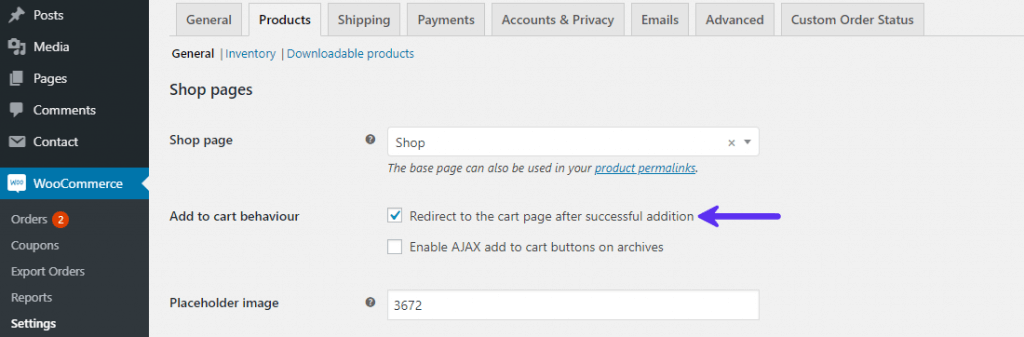 Aktifkan opsi redirect to the cart page after sucessful addition untuk mempercepat loading website toko online