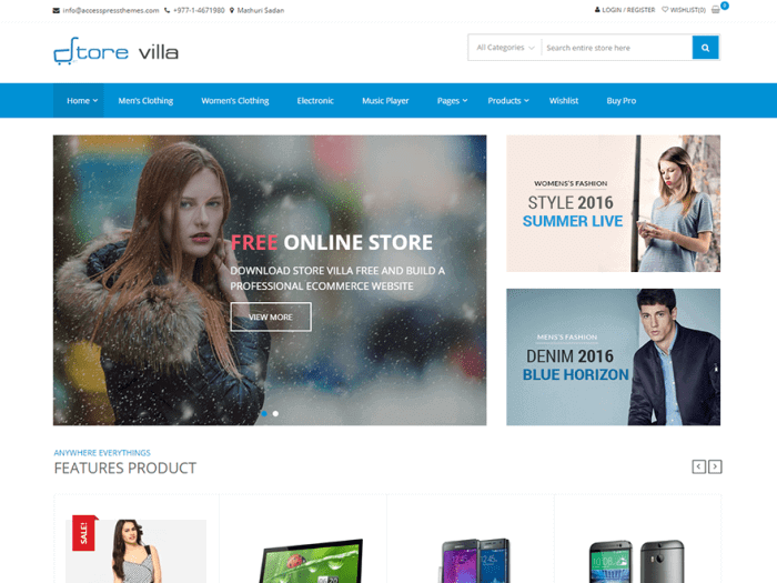 Template toko online WordPress gratis terbaik StoreVilla