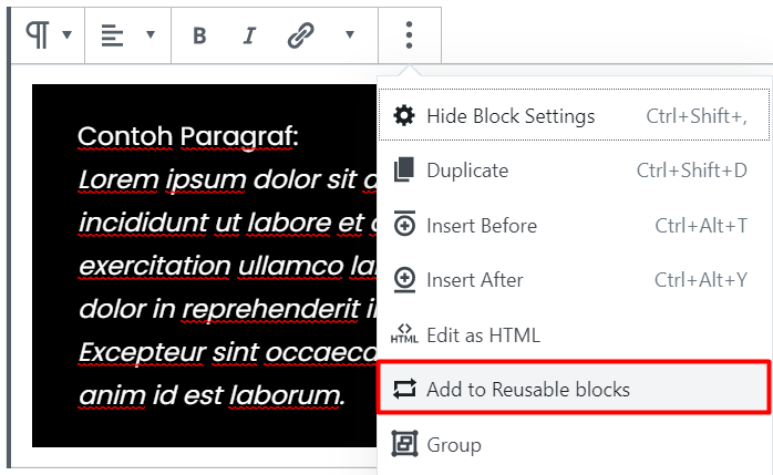 add to reusable block