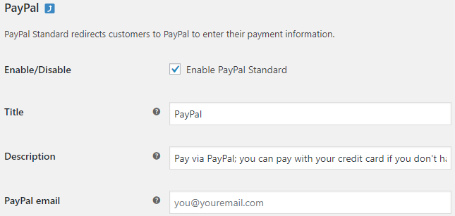 Menu PayPal Configuration