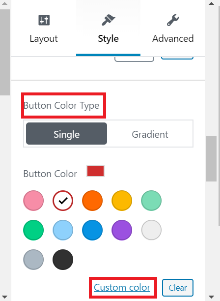 Pemilihan warna pada langkah pembuatan button WordPress