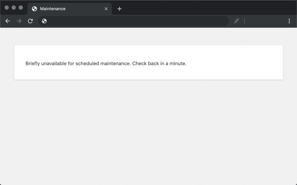 Tampilan WordPress stuck in maintenance mode.