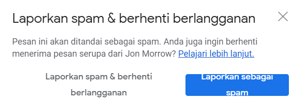 pop up laporkan email spam