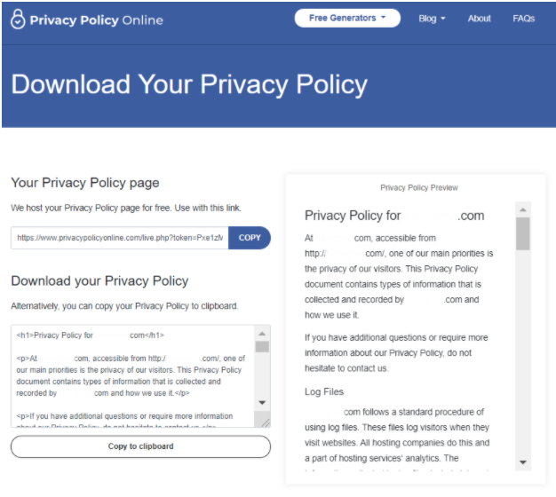 privacy policy yang dihasilkan generator online